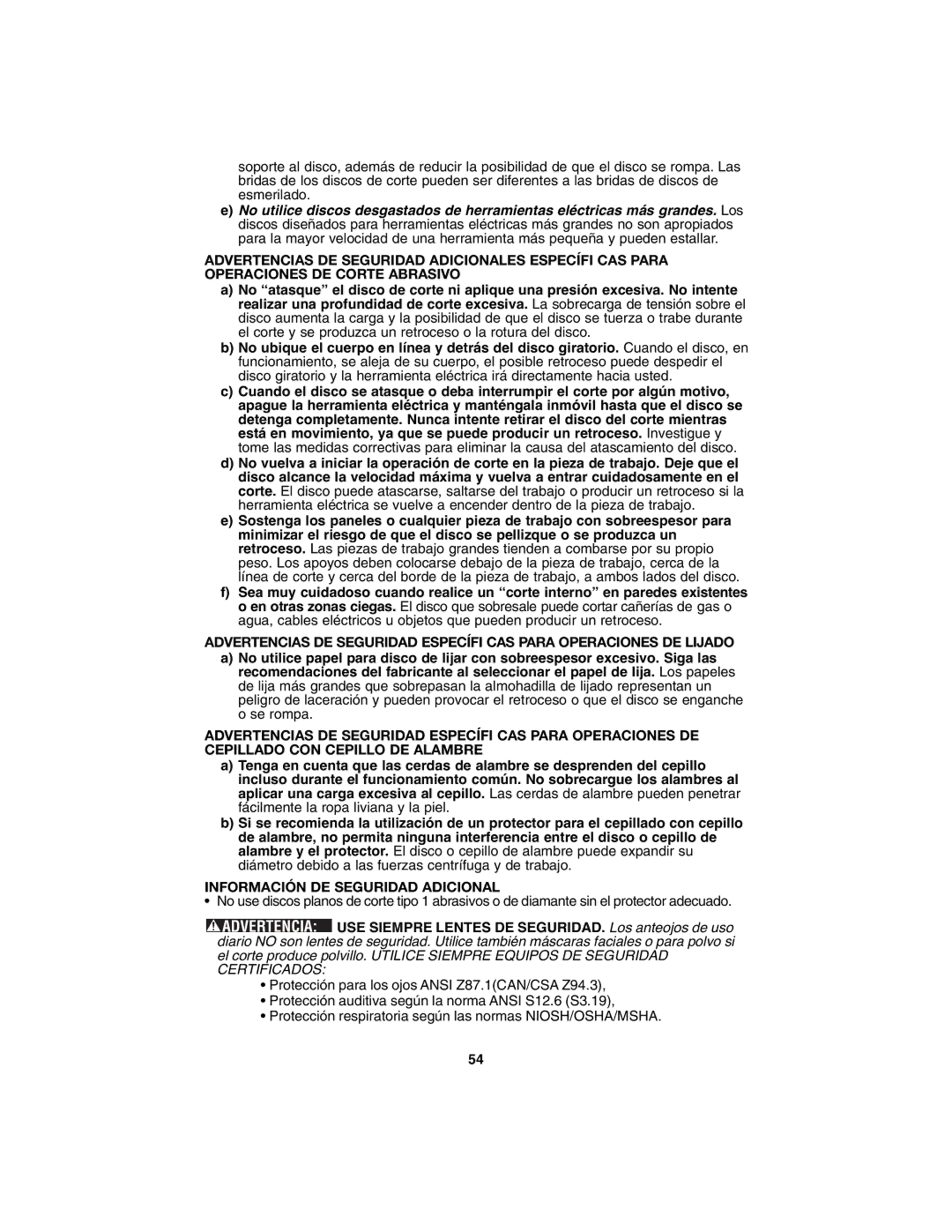 Porter-Cable PC1800AG instruction manual Información DE Seguridad Adicional 