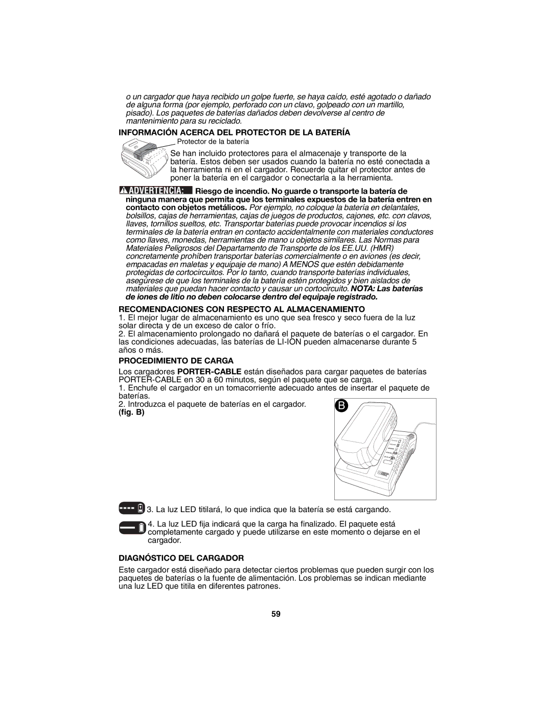 Porter-Cable PC1800AG Información Acerca DEL Protector DE LA Batería, Recomendaciones CON Respecto AL Almacenamiento 