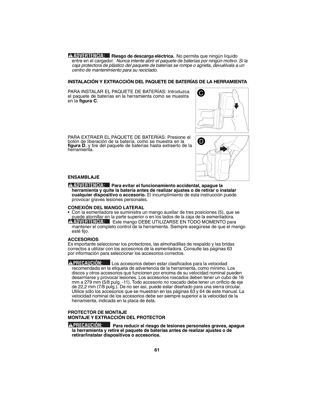 Porter-Cable PC1800AG instruction manual Ensamblaje, Conexión DEL Mango Lateral, Accesorios 