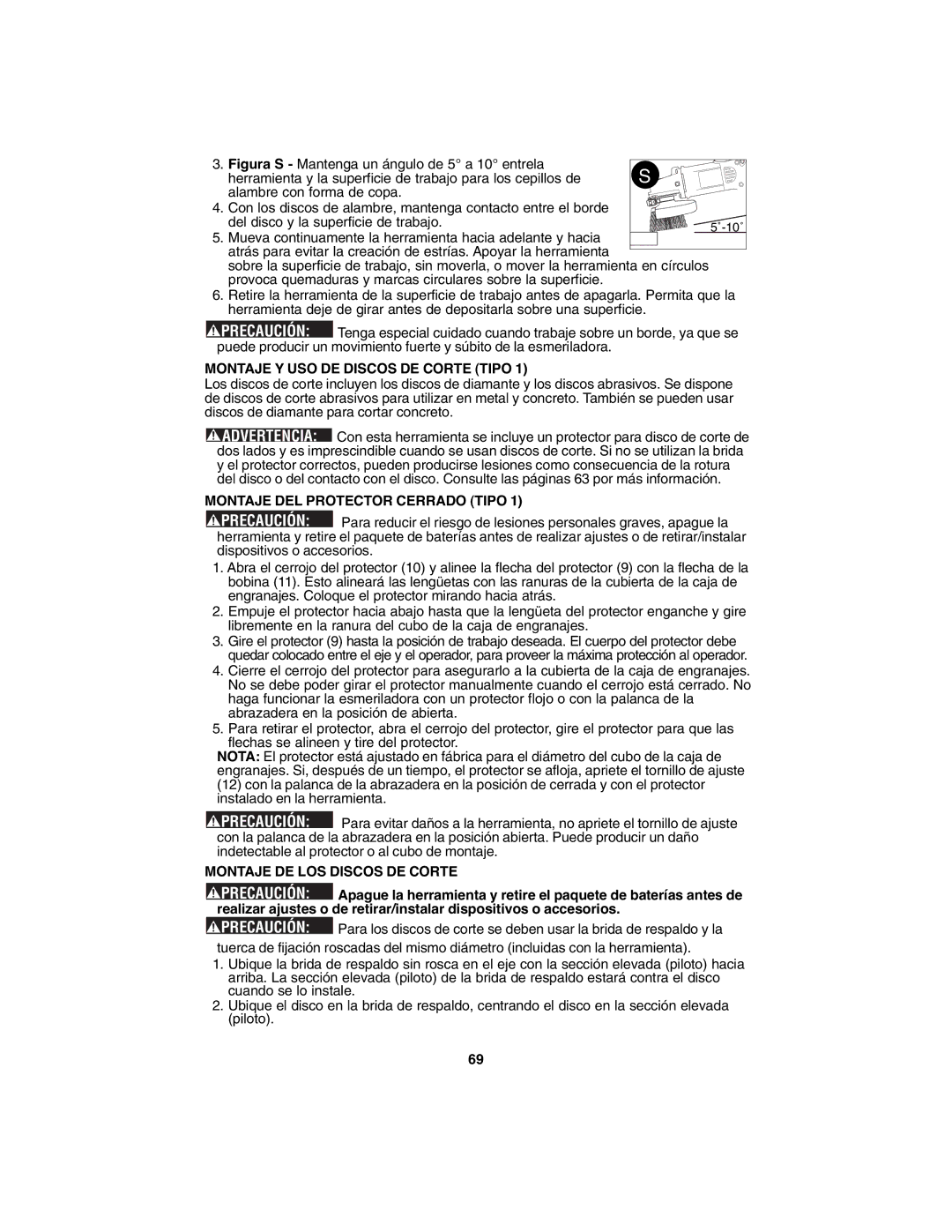 Porter-Cable PC1800AG instruction manual Montaje Y USO DE Discos DE Corte Tipo, Montaje DEL Protector Cerrado Tipo 