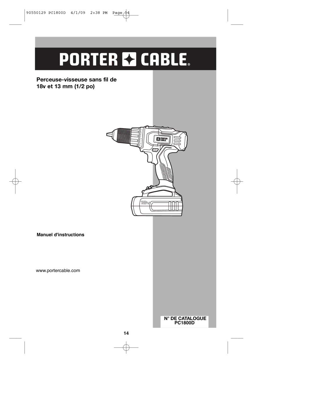 Porter-Cable 90550129, PC1800D, 8101214 instruction manual DE Catalogue 