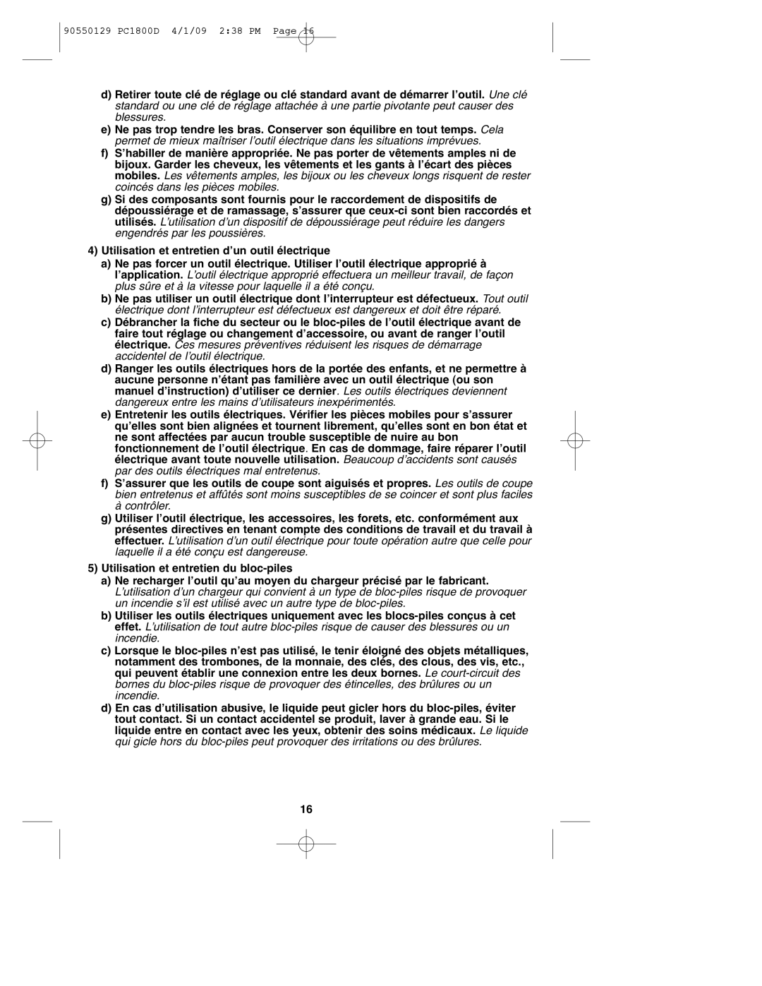 Porter-Cable 8101214 instruction manual 90550129 PC1800D 4/1/09 238 PM 