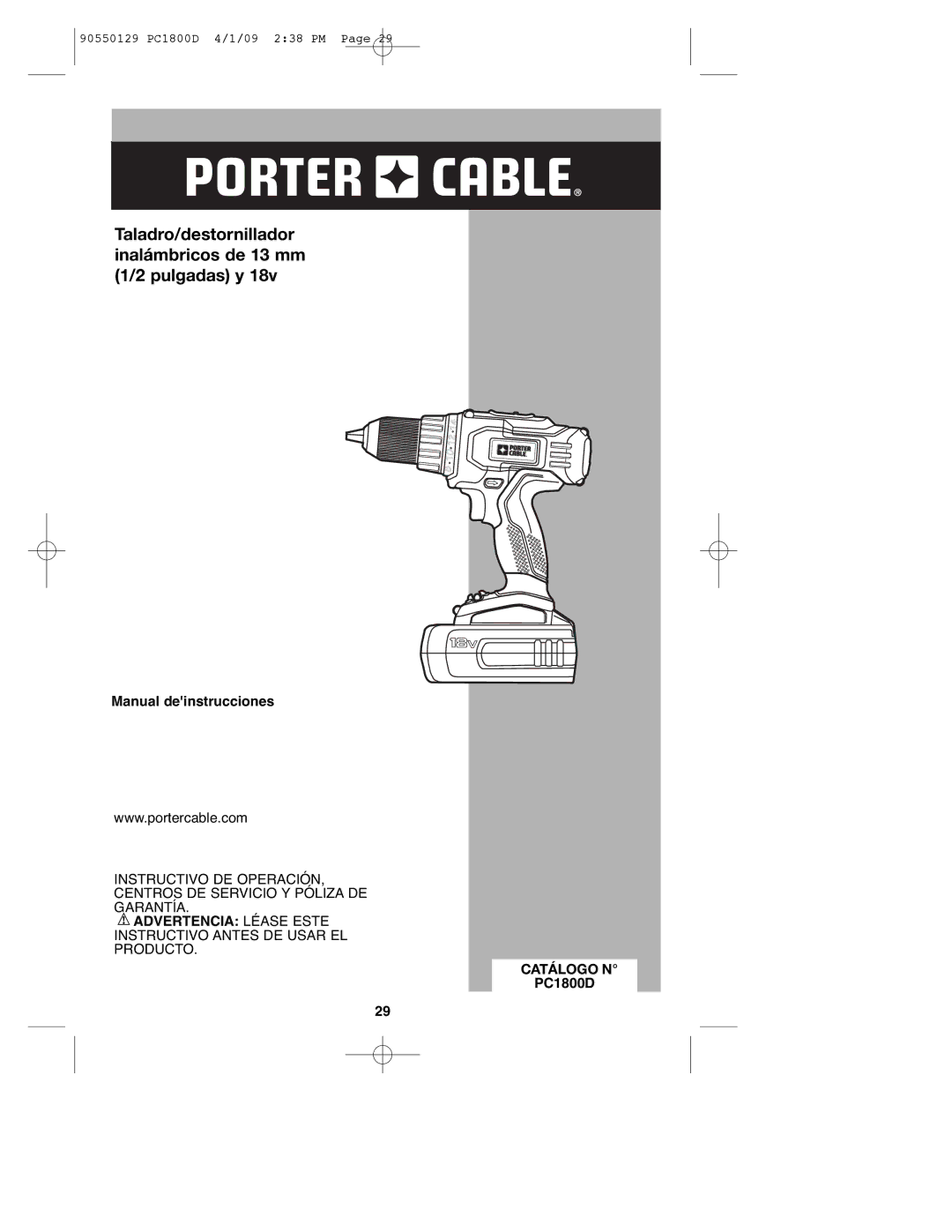 Porter-Cable 90550129, PC1800D, 8101214 instruction manual Advertencia Léase Este, Catálogo N 