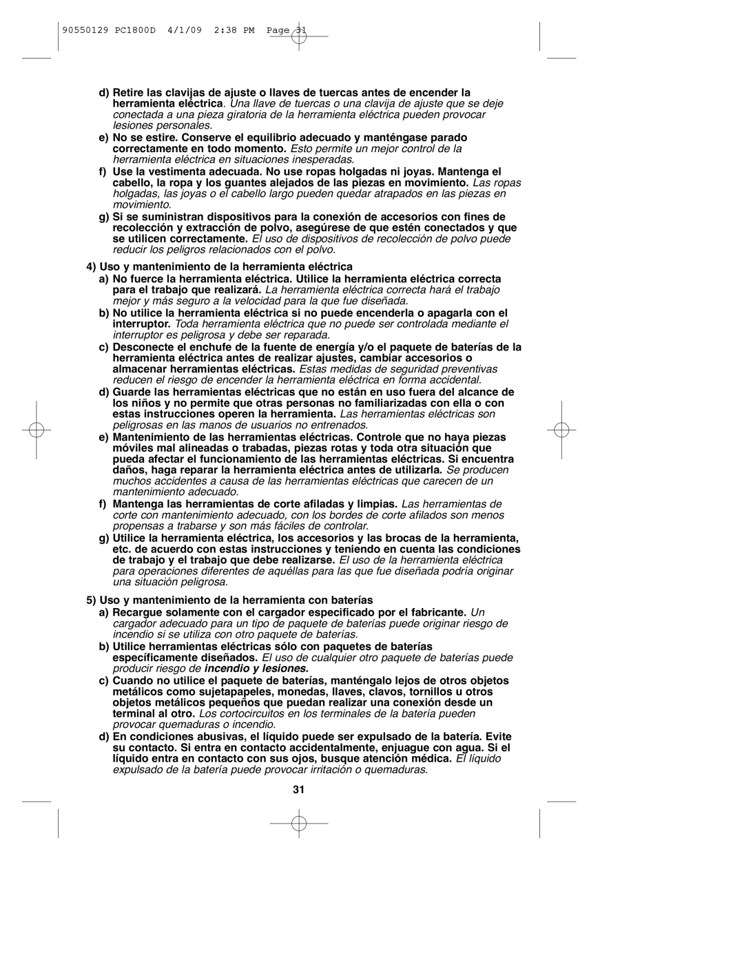 Porter-Cable 8101214 instruction manual 90550129 PC1800D 4/1/09 238 PM 