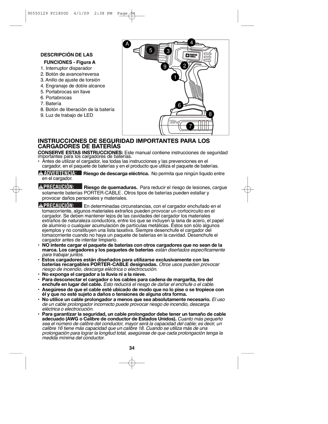 Porter-Cable 8101214, PC1800D, 90550129 instruction manual Descripción DE LAS, Funciones Figura a 