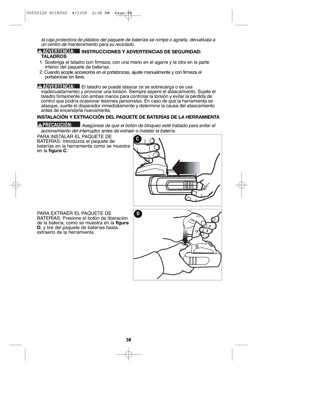 Porter-Cable 8101214 instruction manual 90550129 PC1800D 4/1/09 238 PM 