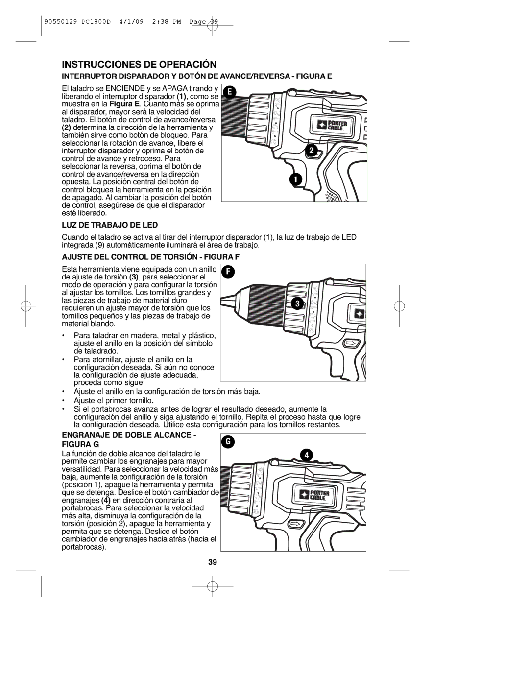 Porter-Cable PC1800D, 8101214 Instrucciones DE Operación, Interruptor Disparador Y Botón DE AVANCE/REVERSA Figura E 