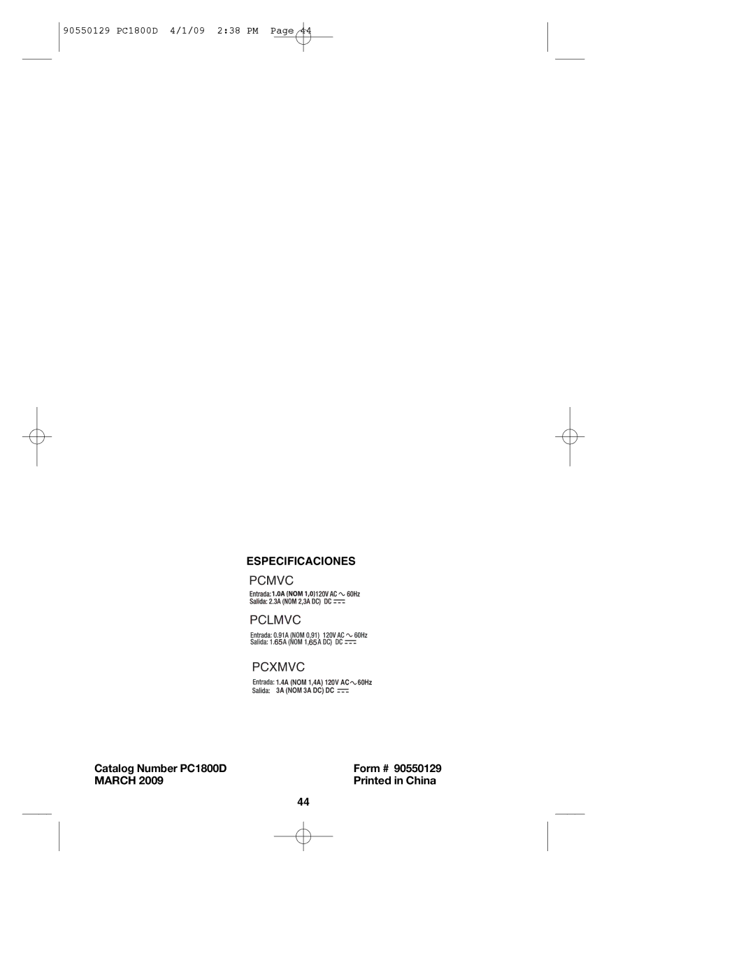 Porter-Cable 90550129, PC1800D, 8101214 instruction manual Especificaciones 