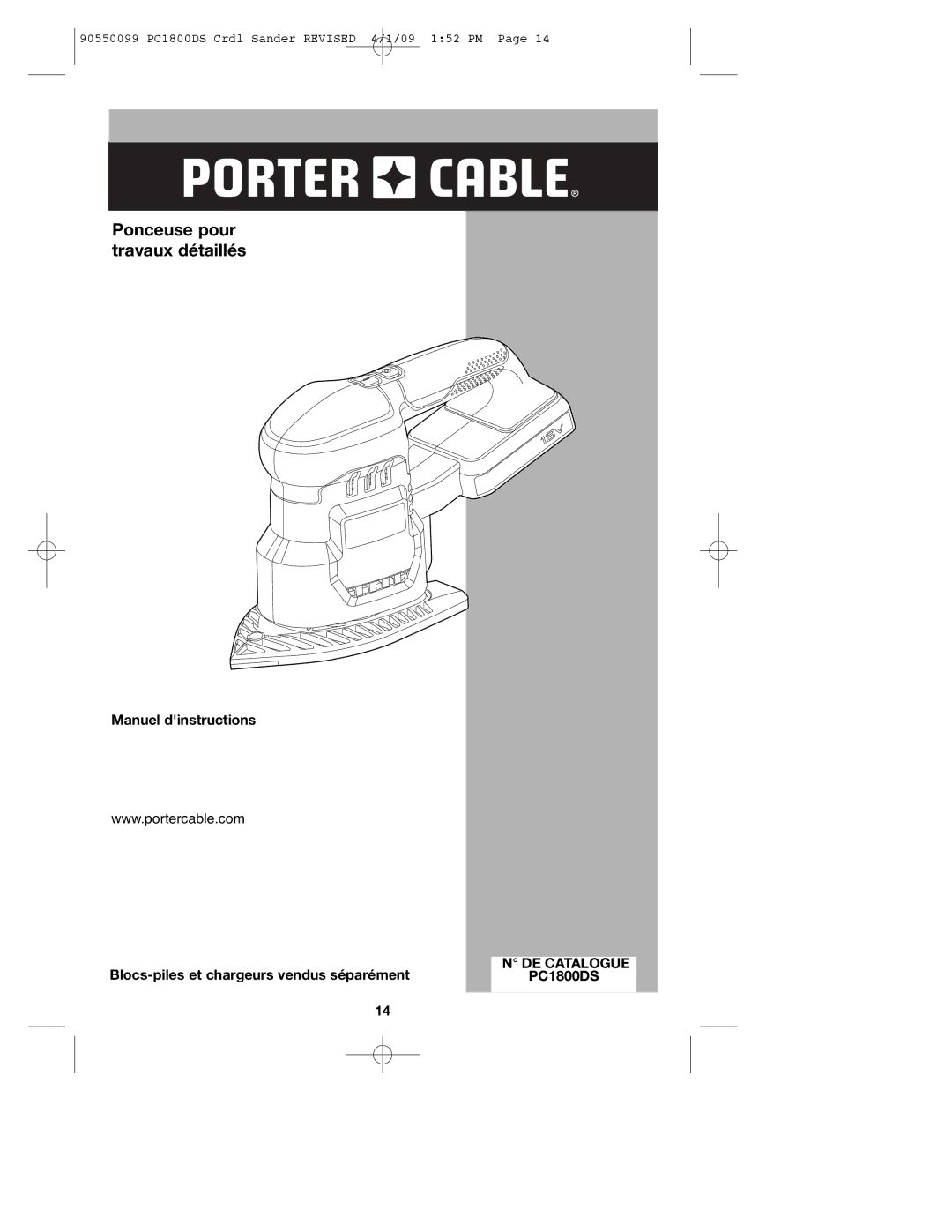 Porter-Cable PC1800DS, 90550099 instruction manual Ponceuse pour travaux détaillés, DE Catalogue 