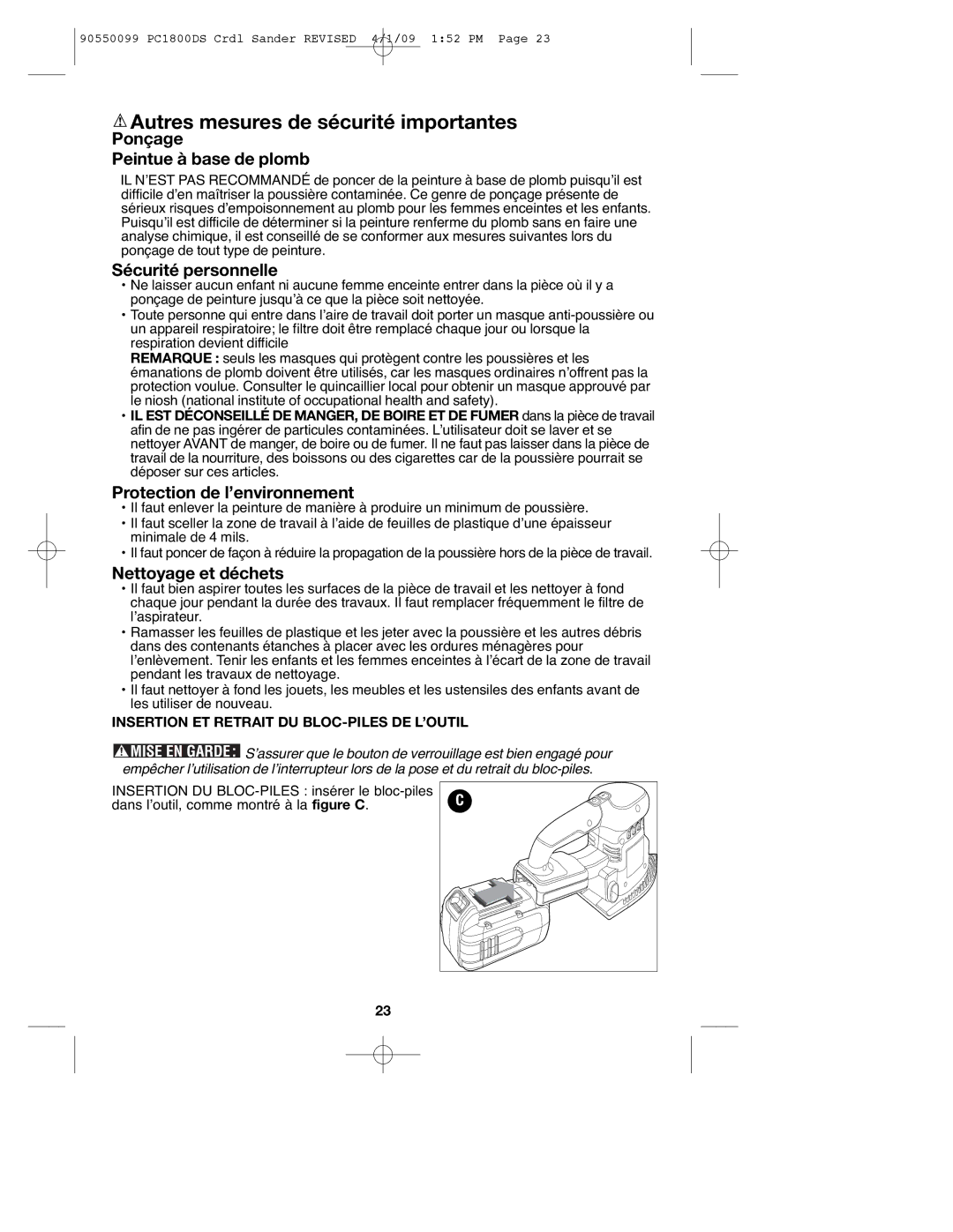 Porter-Cable 90550099, PC1800DS Ponçage Peintue à base de plomb, Sécurité personnelle, Protection de l’environnement 