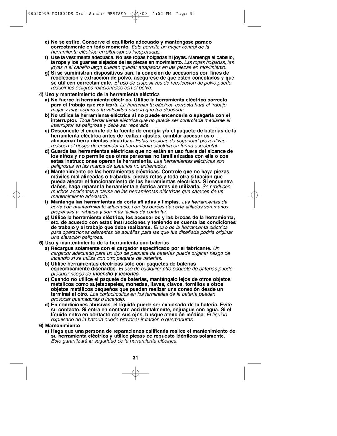 Porter-Cable instruction manual 90550099 PC1800DS Crdl Sander Revised 4/1/09 152 PM 