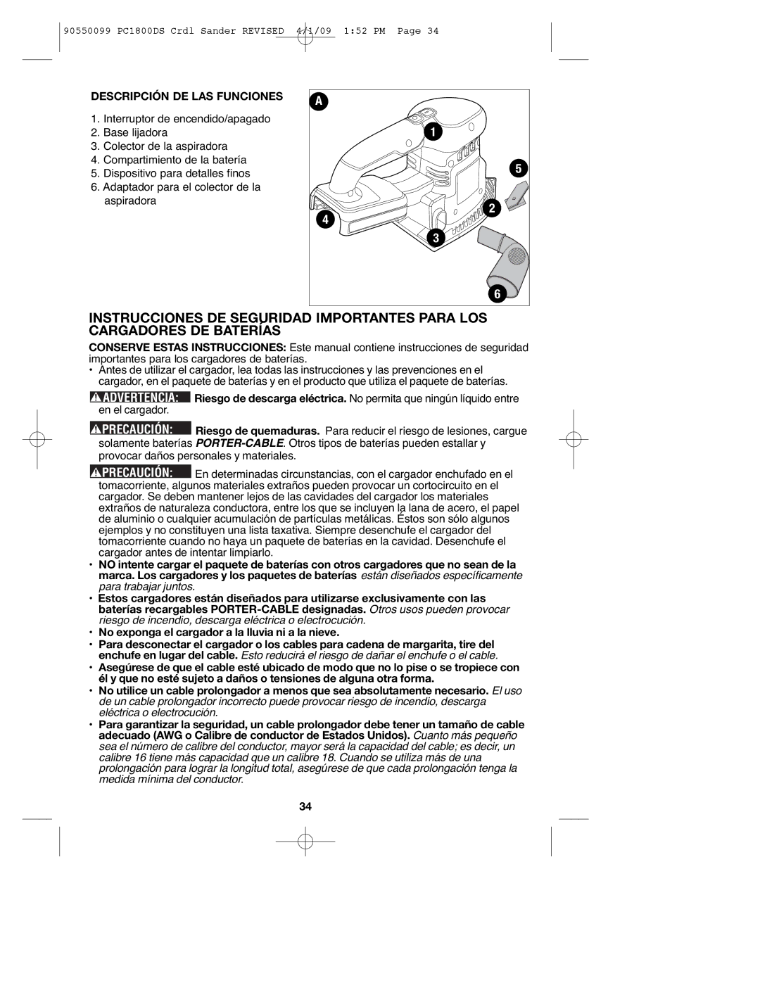 Porter-Cable PC1800DS, 90550099 instruction manual Descripción DE LAS Funciones 