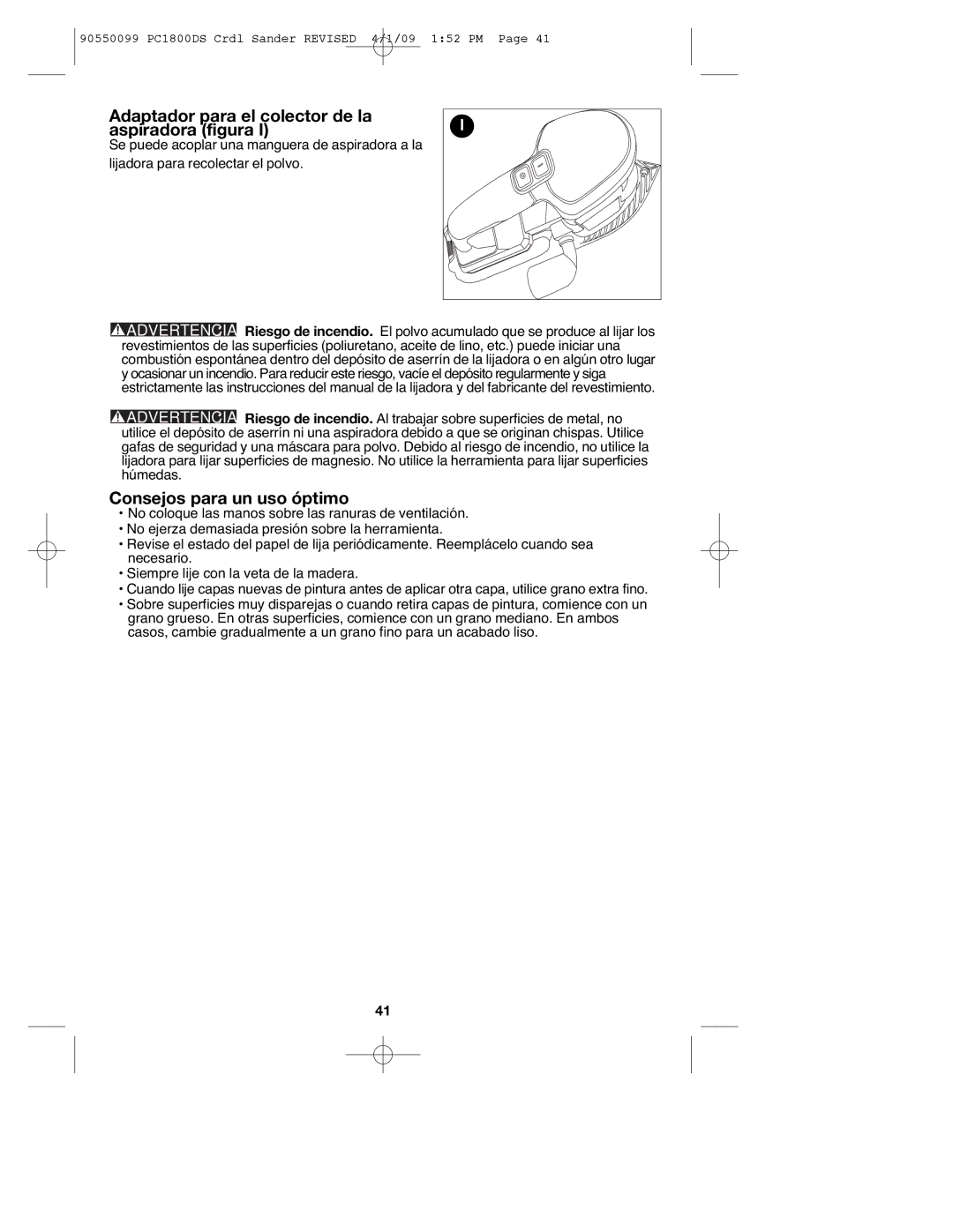 Porter-Cable 90550099, PC1800DS Adaptador para el colector de la aspiradora figura, Consejos para un uso óptimo 