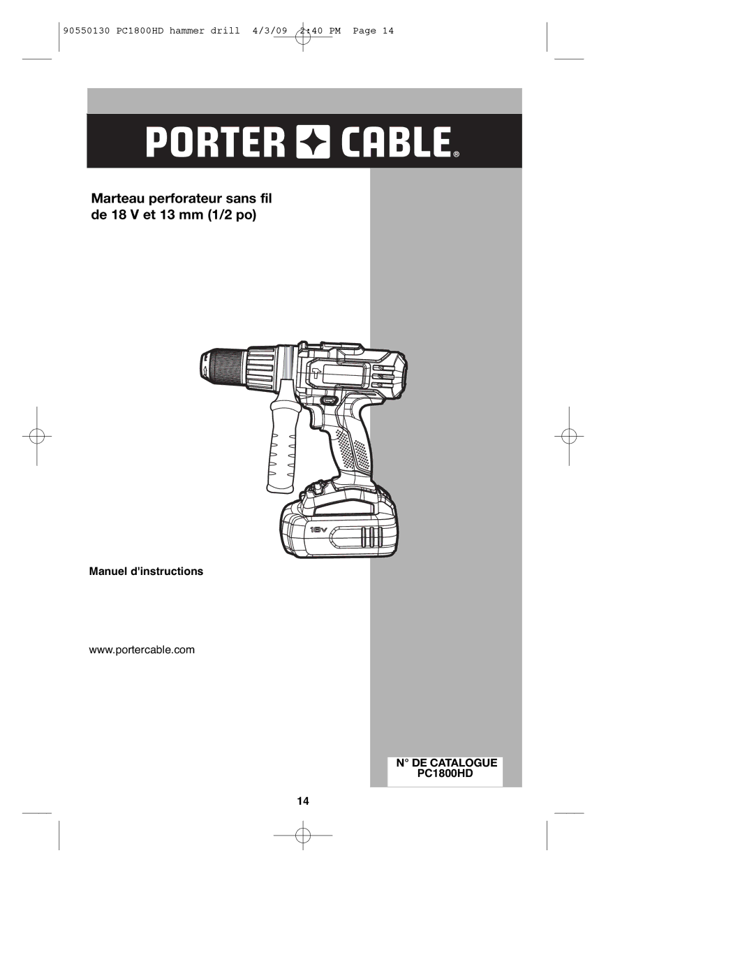 Porter-Cable PC1800HD, 90550130 instruction manual Manuel dinstructions, DE Catalogue 