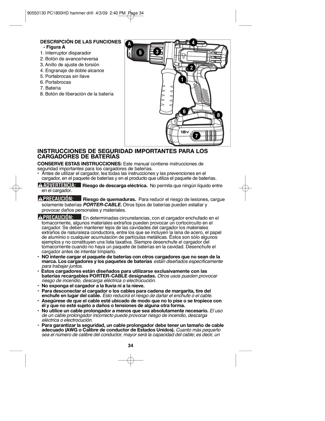 Porter-Cable PC1800HD, 90550130 instruction manual Descripción DE LAS Funciones, Figura a 