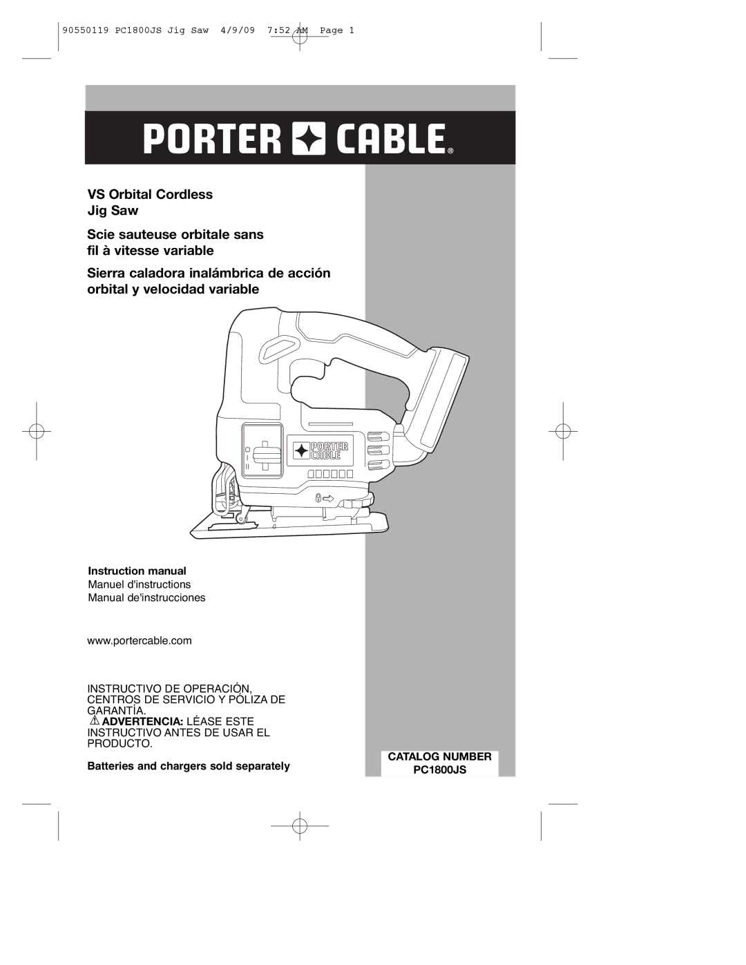 Porter-Cable 90550119, PC1800JS instruction manual Advertencia Léase Este, Catalog Number 