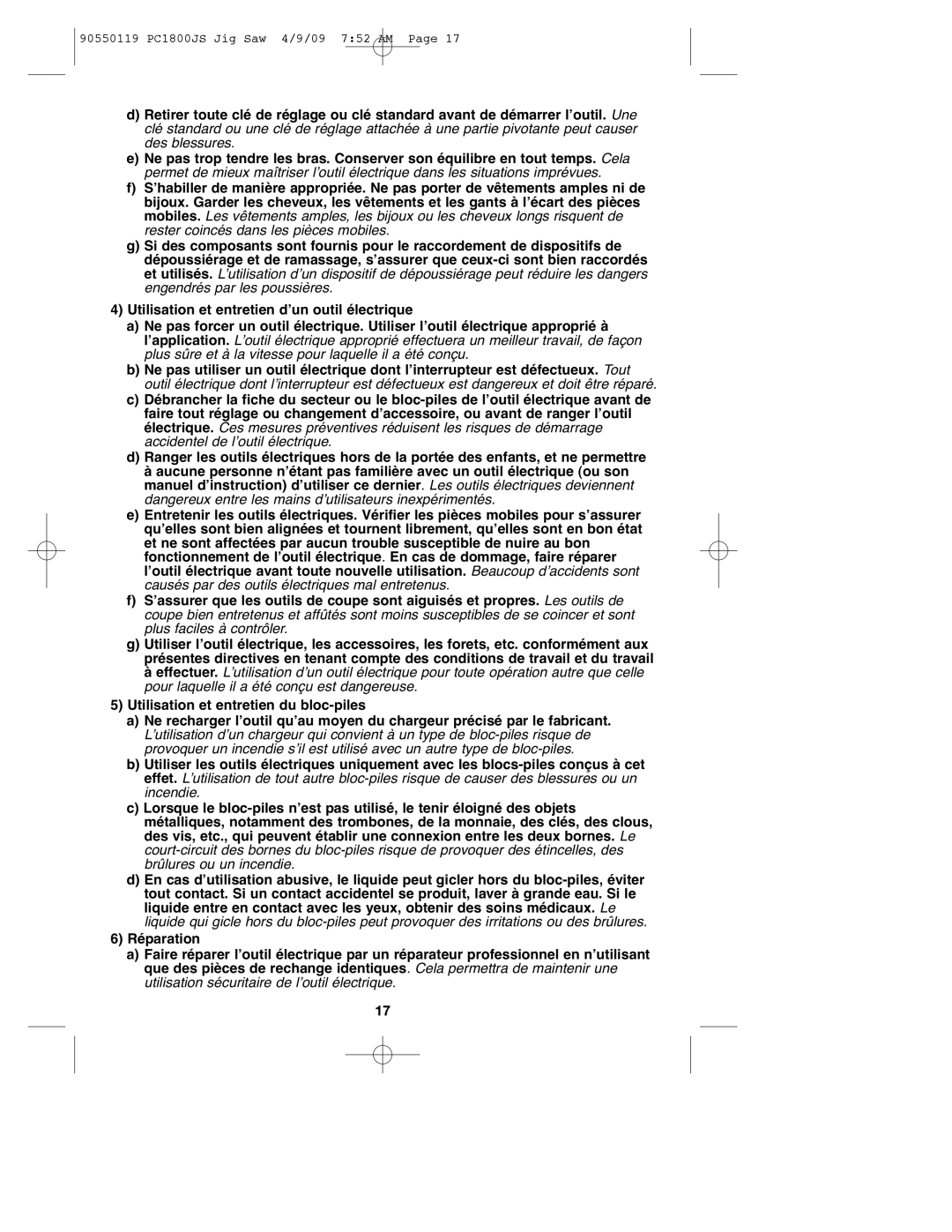 Porter-Cable instruction manual 90550119 PC1800JS Jig Saw 4/9/09 752 AM 