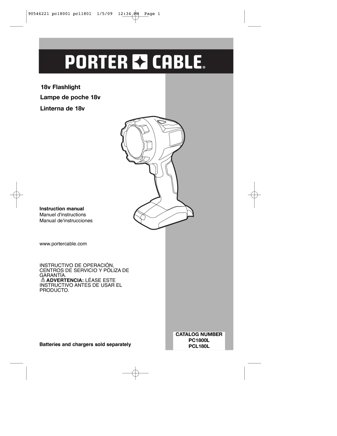 Porter-Cable PCL180L, PC1800L, 90546221 instruction manual Catalog Number 