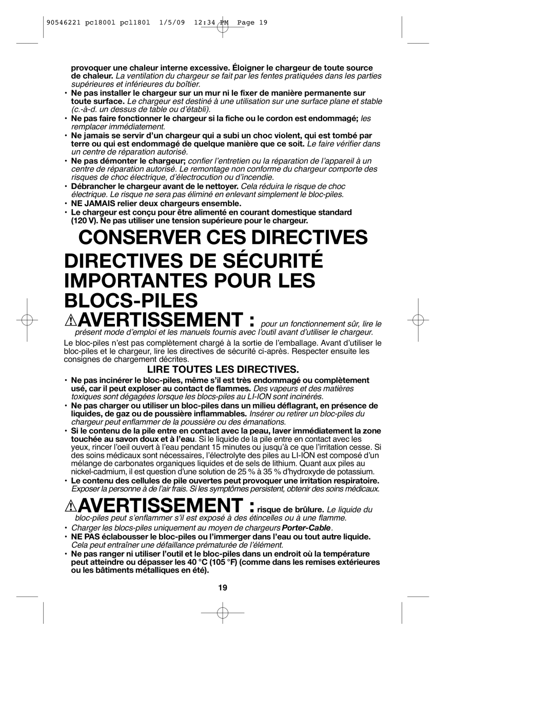 Porter-Cable PCL180L, PC1800L, 90546221 instruction manual Lire Toutes LES Directives 