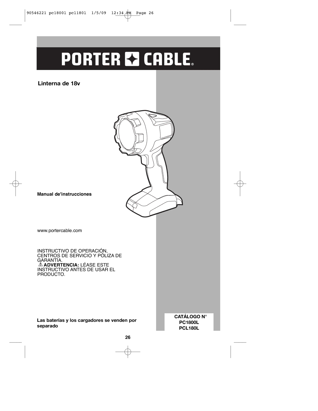 Porter-Cable 90546221, PC1800L instruction manual Catálogo N, PCL180L 