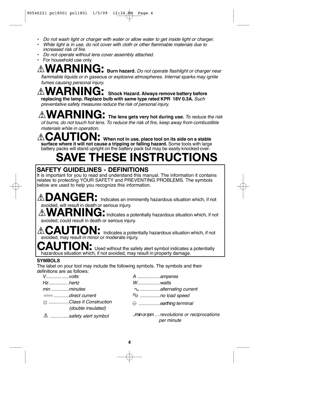 Porter-Cable PCL180L, PC1800L, 90546221 instruction manual Safety Guidelines Definitions 