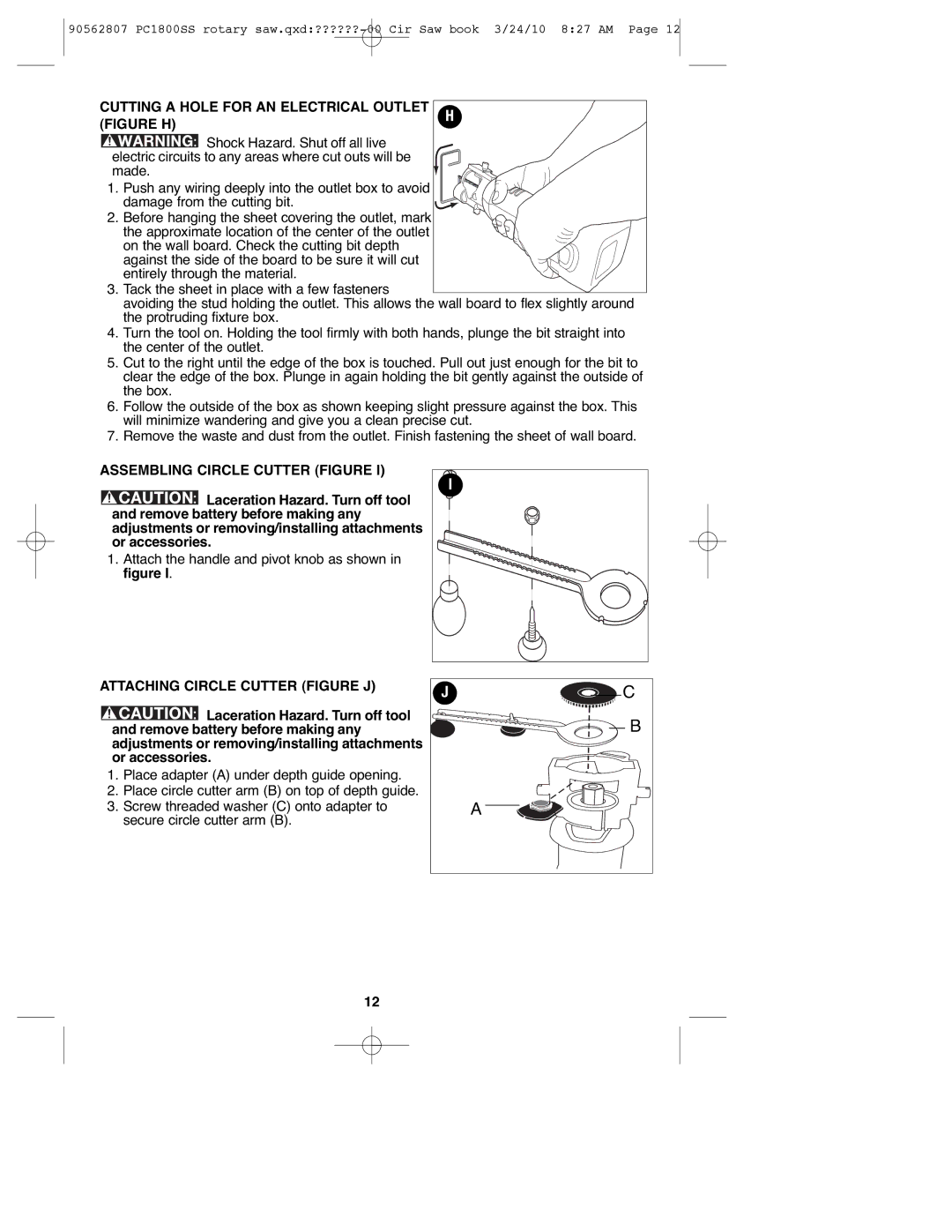 Porter-Cable PC1800SS, 90562807 instruction manual Cutting a Hole for AN Electrical Outlet, Assembling Circle Cutter Figure 