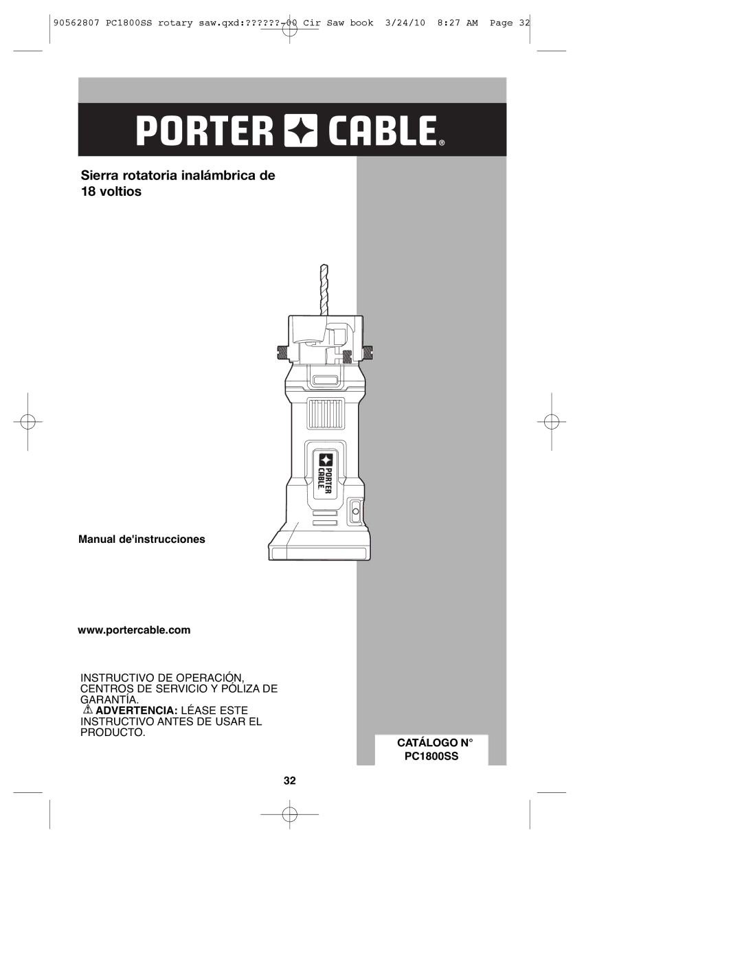 Porter-Cable PC1800SS, 90562807 instruction manual Advertencia Léase Este, Catálogo N 