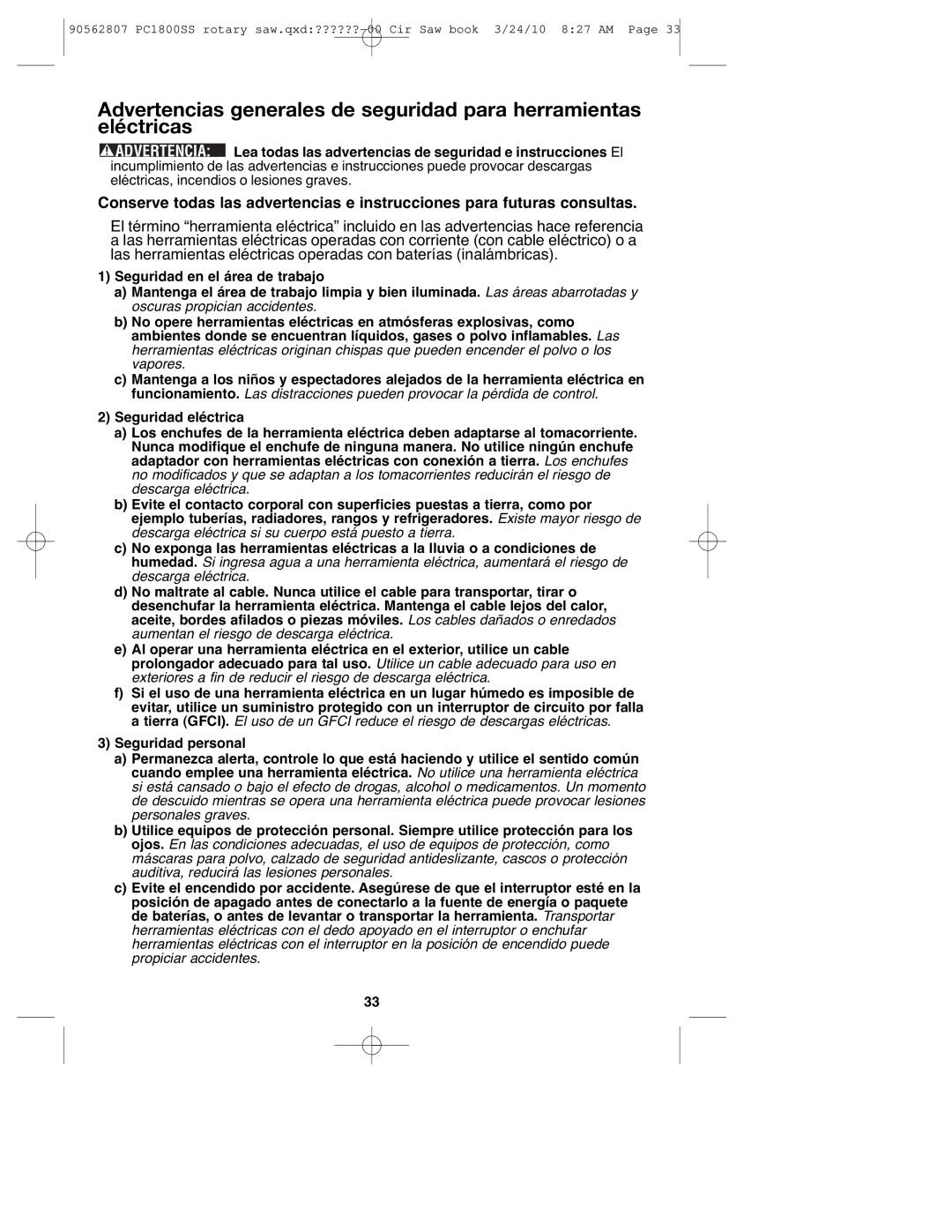 Porter-Cable 90562807, PC1800SS instruction manual 