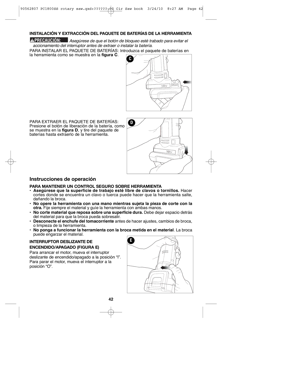 Porter-Cable PC1800SS, 90562807 instruction manual Para Mantener UN Control Seguro Sobre Herramienta 