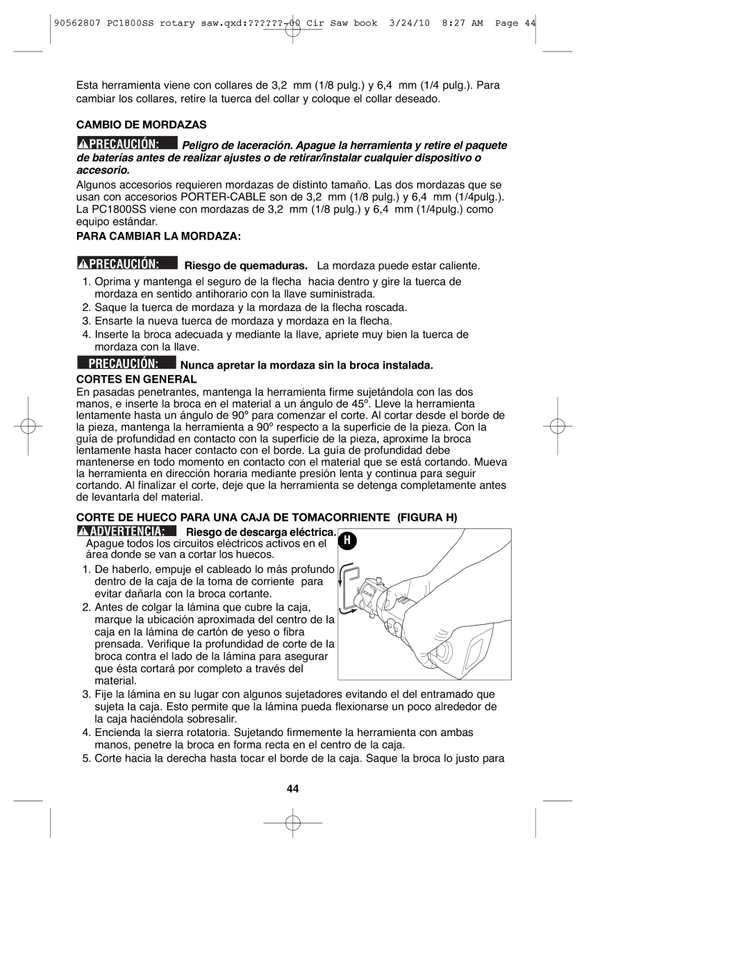 Porter-Cable PC1800SS, 90562807 instruction manual Cambio DE Mordazas, Para Cambiar LA Mordaza, Cortes EN General 