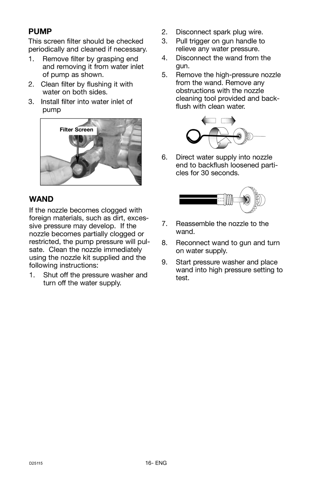 Porter-Cable PC2525SP, D25115-0112-0 instruction manual Pump, Wand 