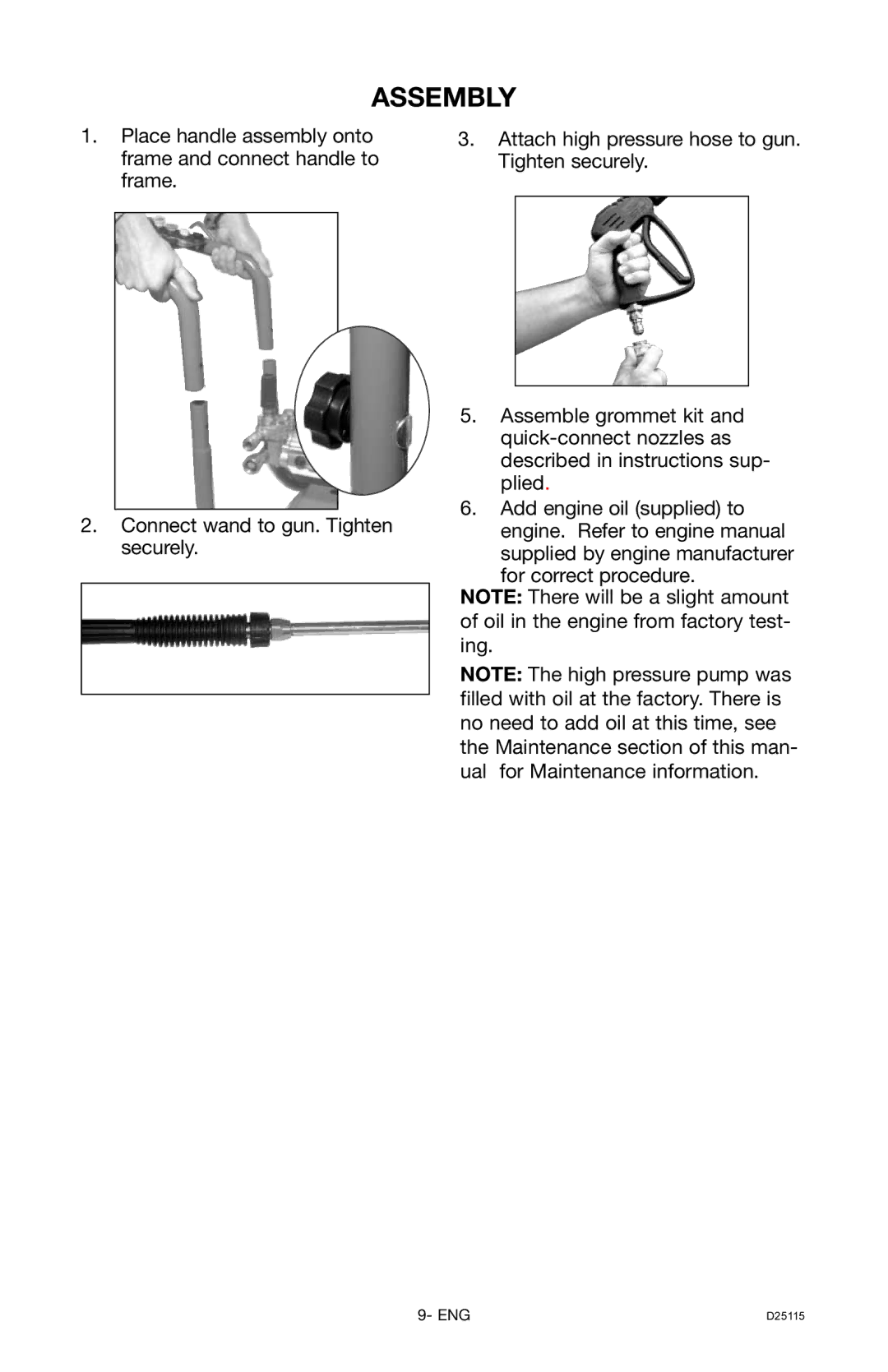 Porter-Cable D25115-0112-0, PC2525SP instruction manual Assembly 