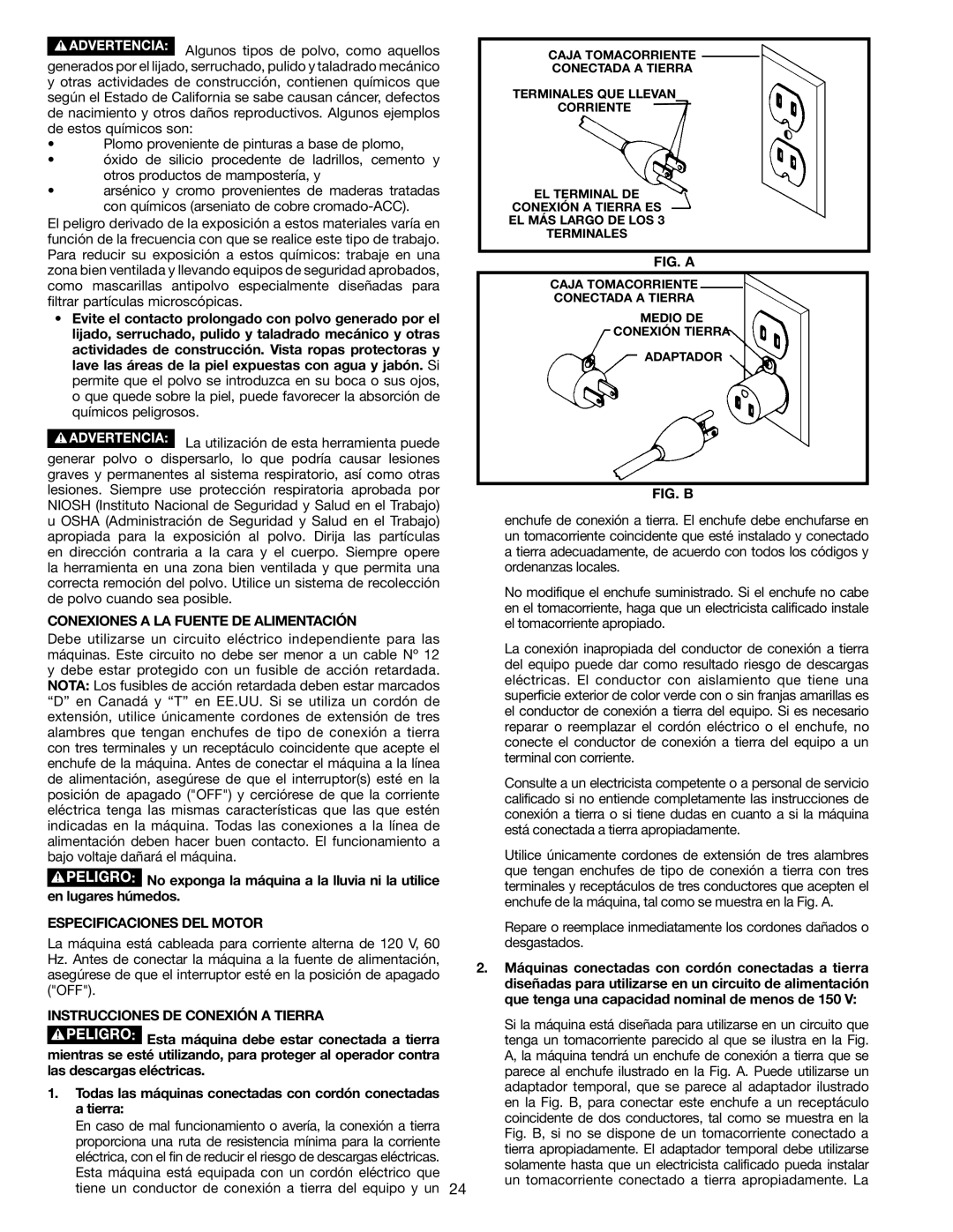 Porter-Cable PC305TP instruction manual Conexiones a LA Fuente DE Alimentación, Especificaciones Del Motor 