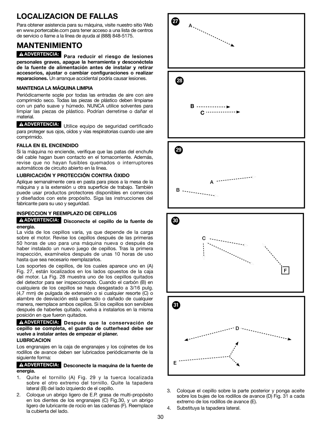 Porter-Cable PC305TP Localizacion DE Fallas Mantenimiento, Mantenga LA Máquina Limpia, Falla EN EL Encendido, Lubricacion 