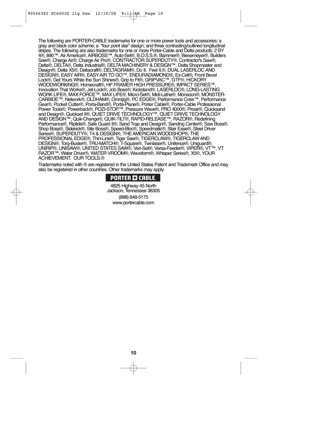 Porter-Cable instruction manual 90546382 PC600JS Jig Saw 12/10/08 911 AM 