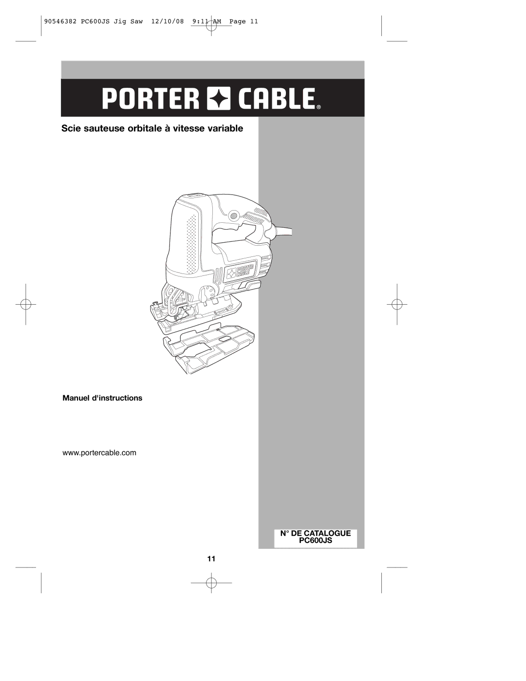 Porter-Cable 90546382 instruction manual Manuel dinstructions, DE Catalogue PC600JS 