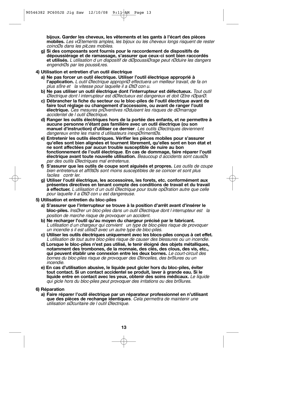 Porter-Cable instruction manual 90546382 PC600JS Jig Saw 12/10/08 911 AM 