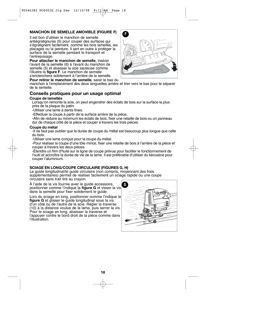 Porter-Cable PC600JS, 90546382 Manchon DE Semelle Amovible Figure F, Pour retirer le manchon de semelle, saisir le bas du 