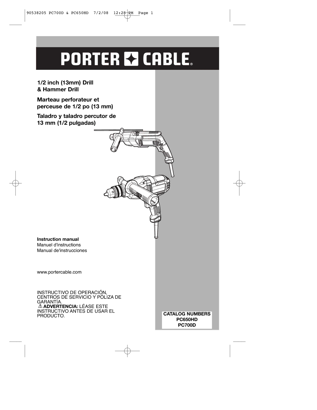 Porter-Cable instruction manual Advertencia Léase Este, PRODUCTO.CATALOG Numbers PC650HD, PC700D 