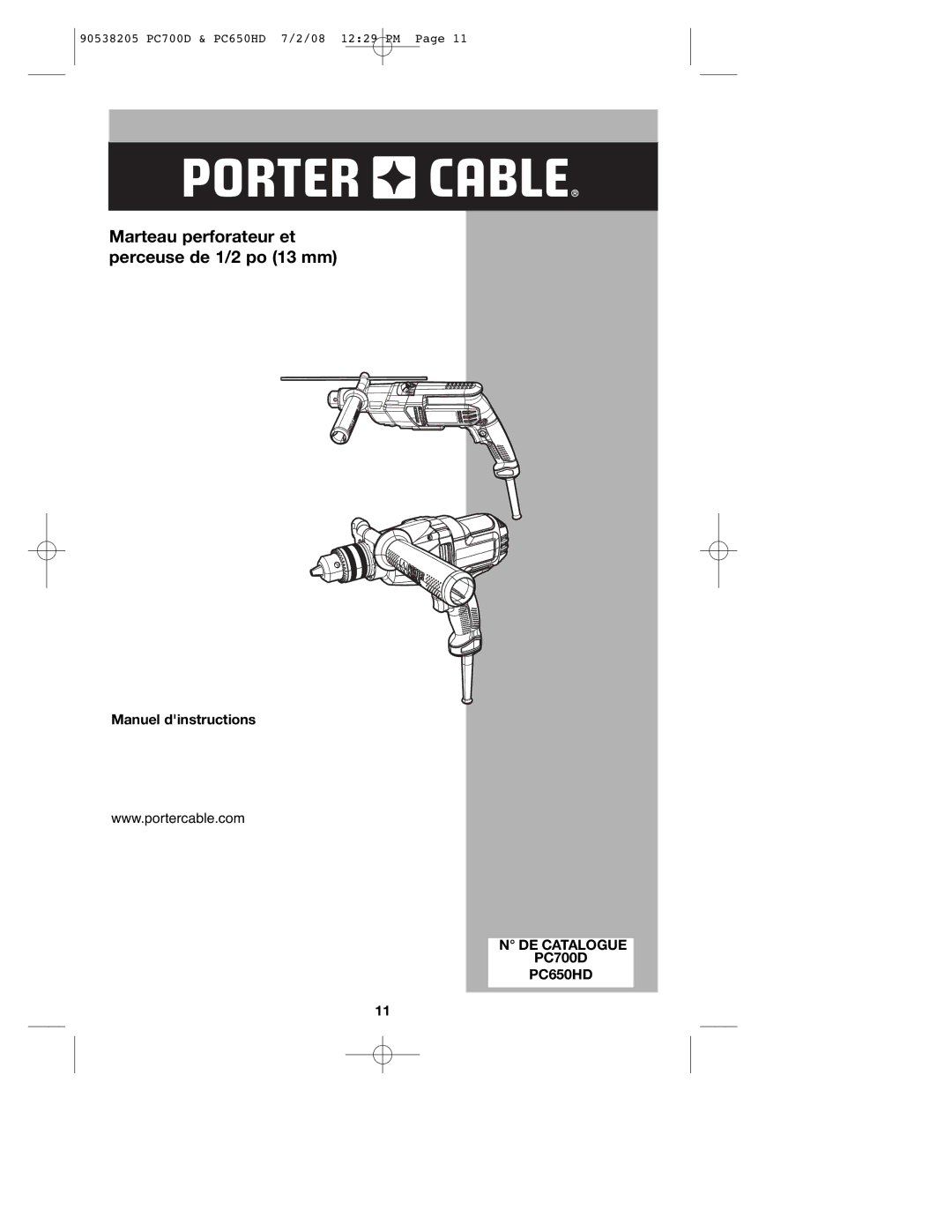 Porter-Cable PC650HD, PC700D instruction manual Manuel dinstructions, DE Catalogue 