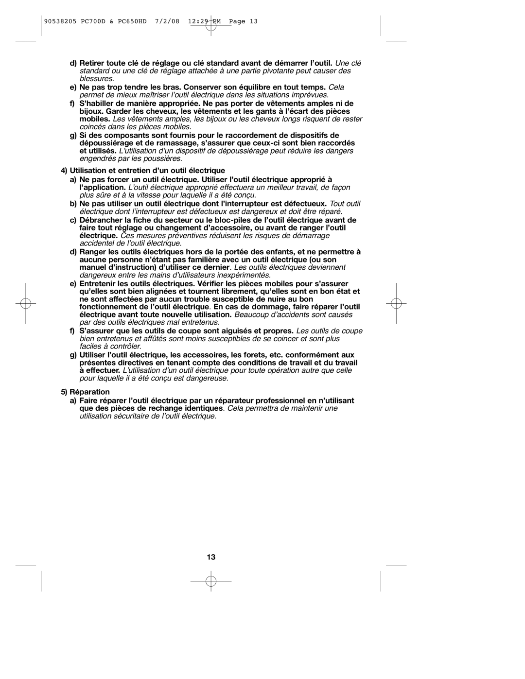 Porter-Cable instruction manual 90538205 PC700D & PC650HD 7/2/08 1229 PM 