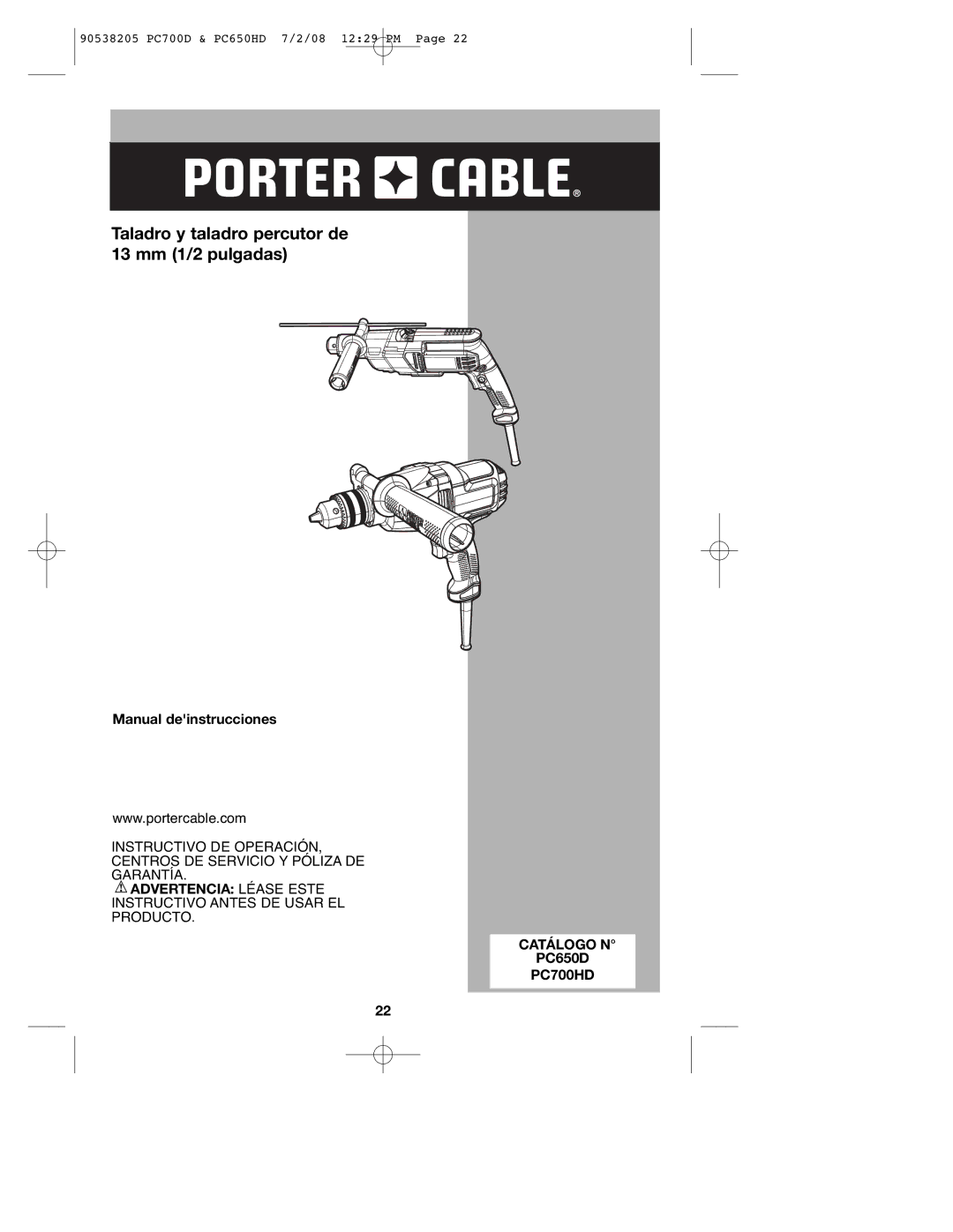 Porter-Cable PC700D, PC650HD instruction manual Manual deinstrucciones, Catálogo N, PC650D, PC700HD 