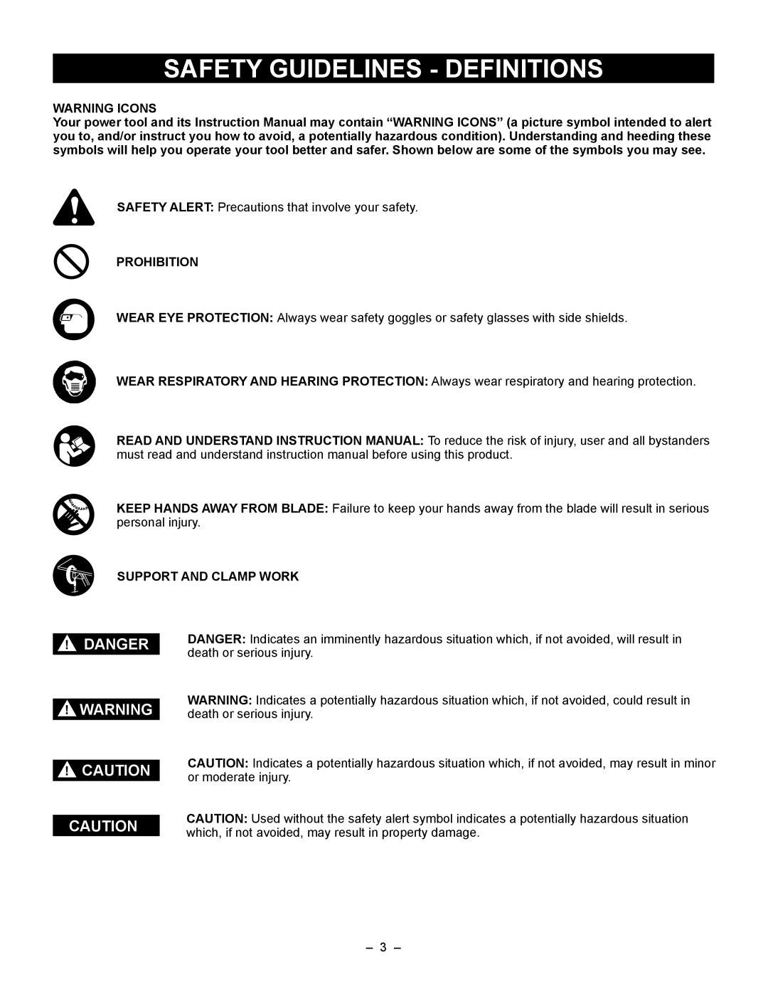 Porter-Cable PCB270TS instruction manual Prohibition, Support and Clamp Work 