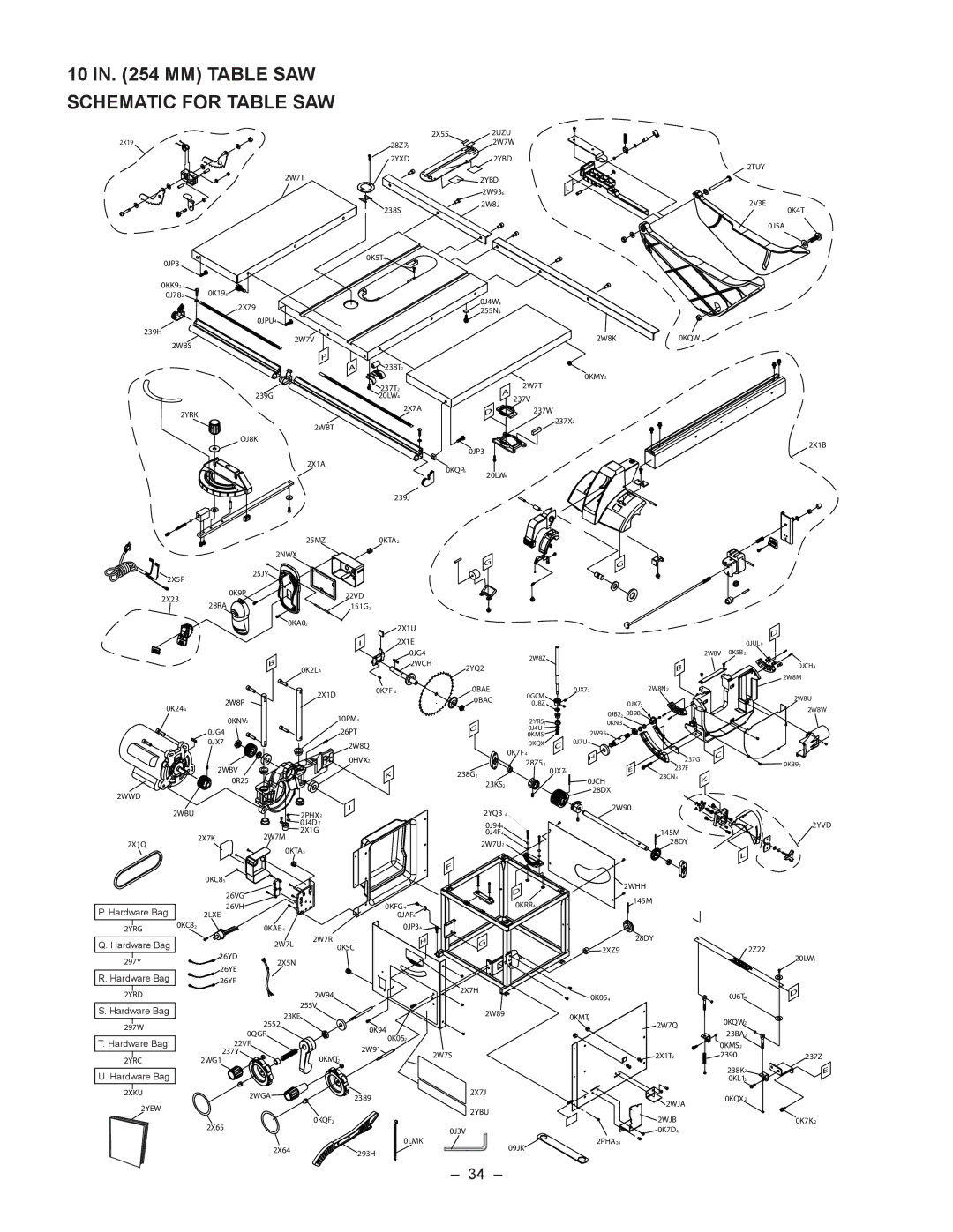 Porter-Cable PCB270TS instruction manual MM Table SAW Schematic for Table SAW 