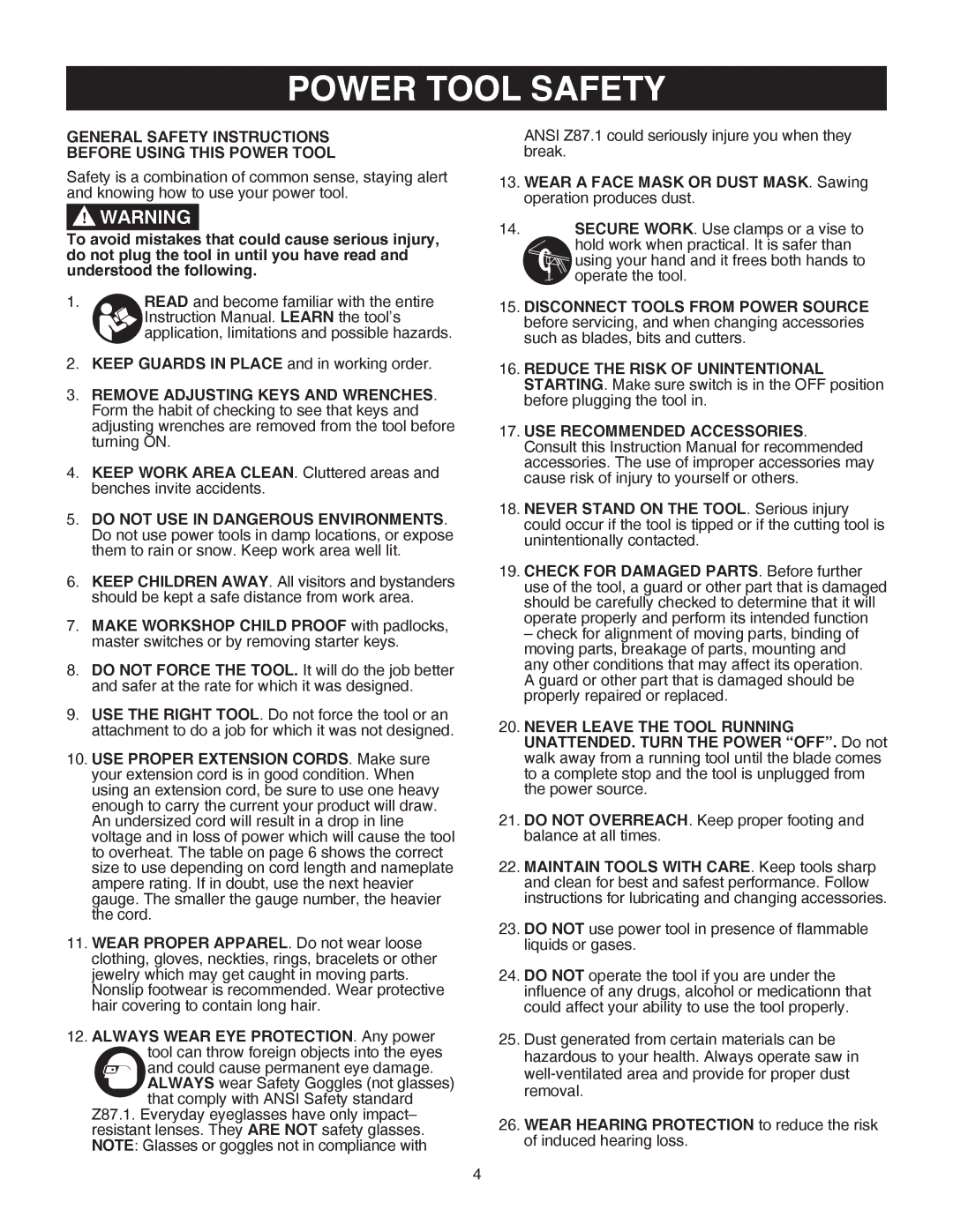 Porter-Cable PCB370SS instruction manual Power Tool Safety, General Safety Instructions Before Using this Power Tool 