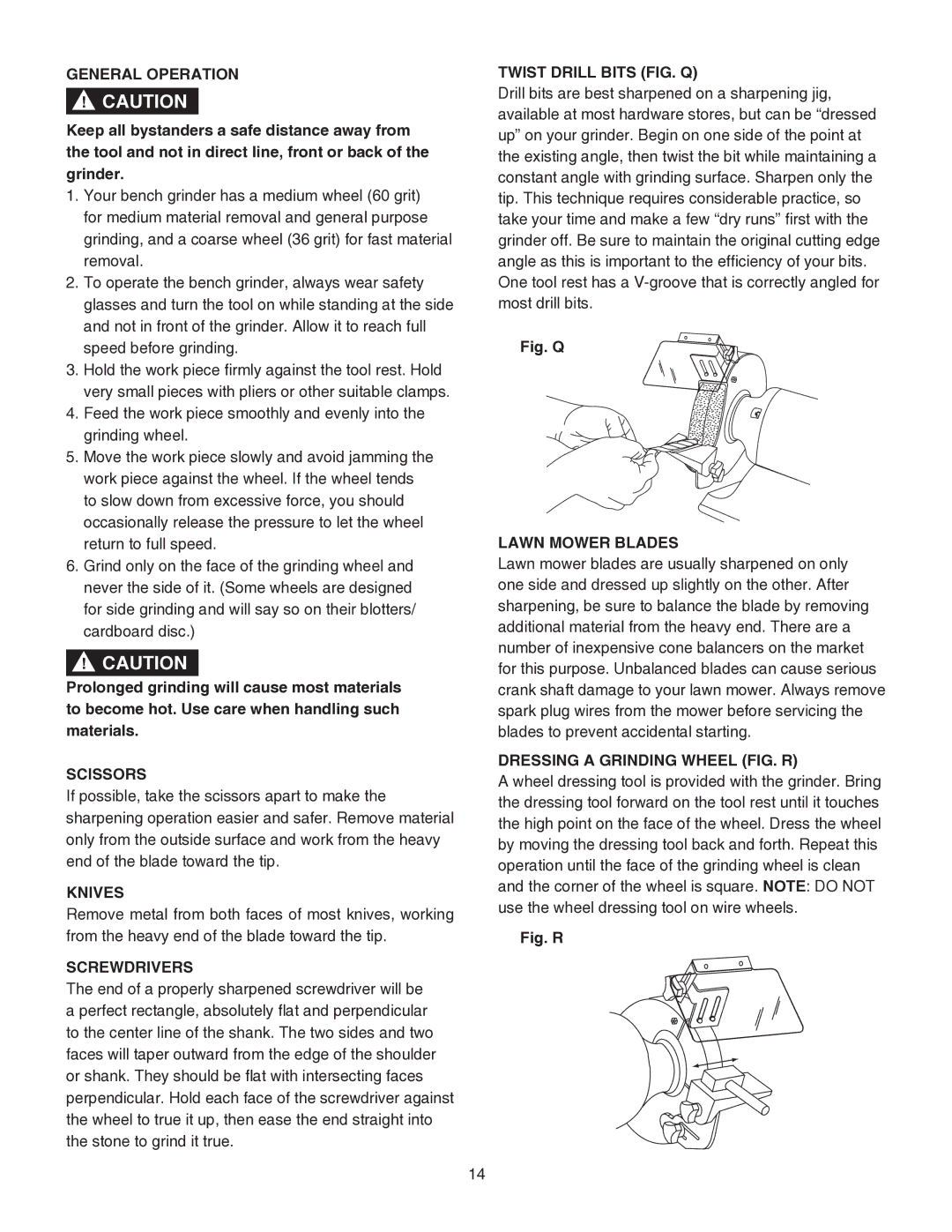 Porter-Cable PCB575BG General Operation, Scissors, Knives, Screwdrivers, Twist Drill Bits FIG. Q, Lawn Mower Blades 