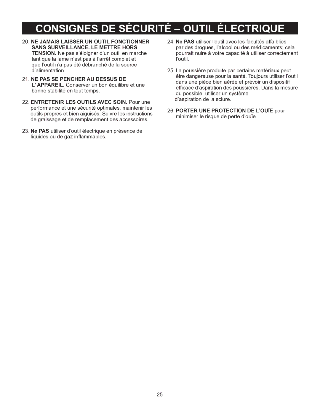 Porter-Cable PCB575BG instruction manual NE PAS SE Pencher AU Dessus DE 