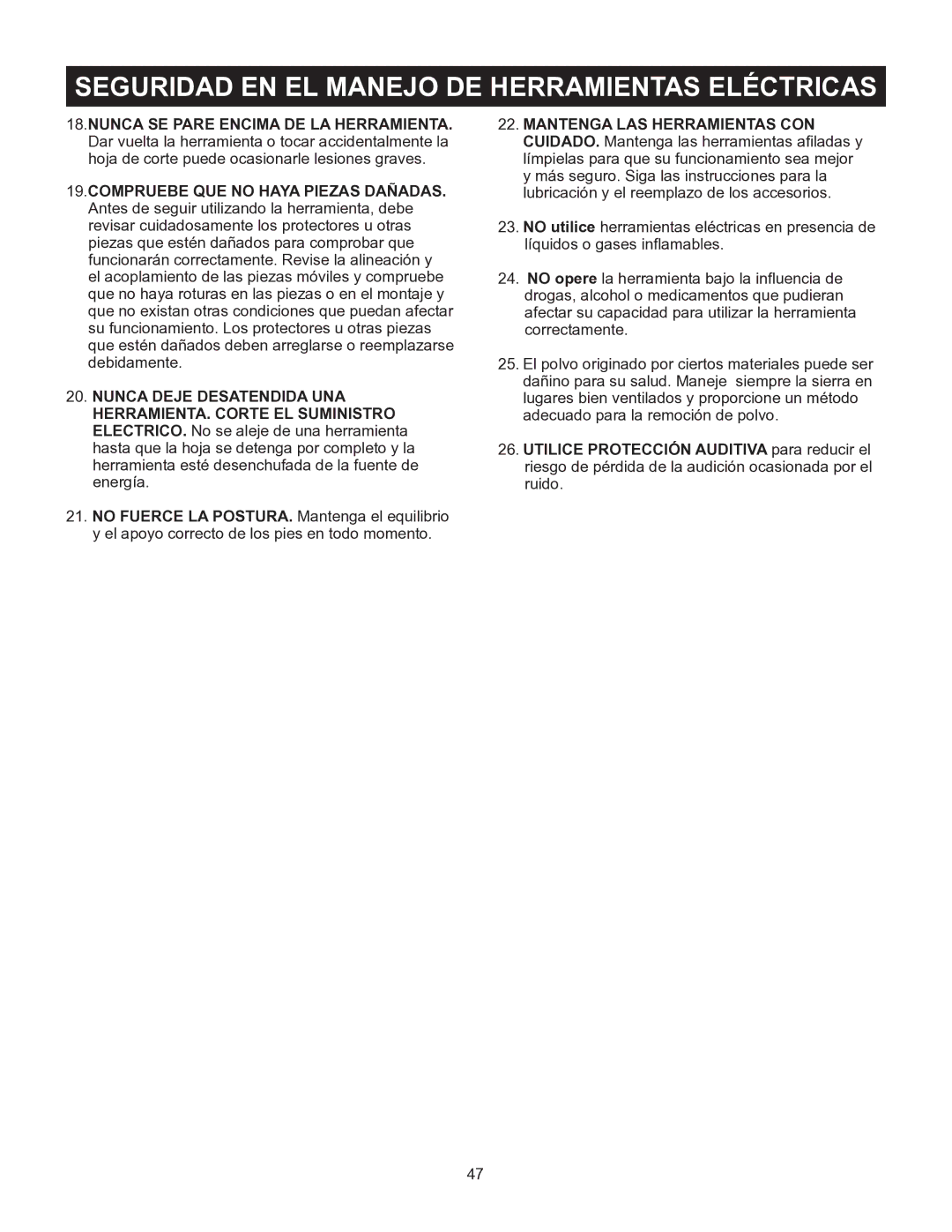 Porter-Cable PCB575BG instruction manual Seguridad EN EL Manejo DE Herramientas Eléctricas 