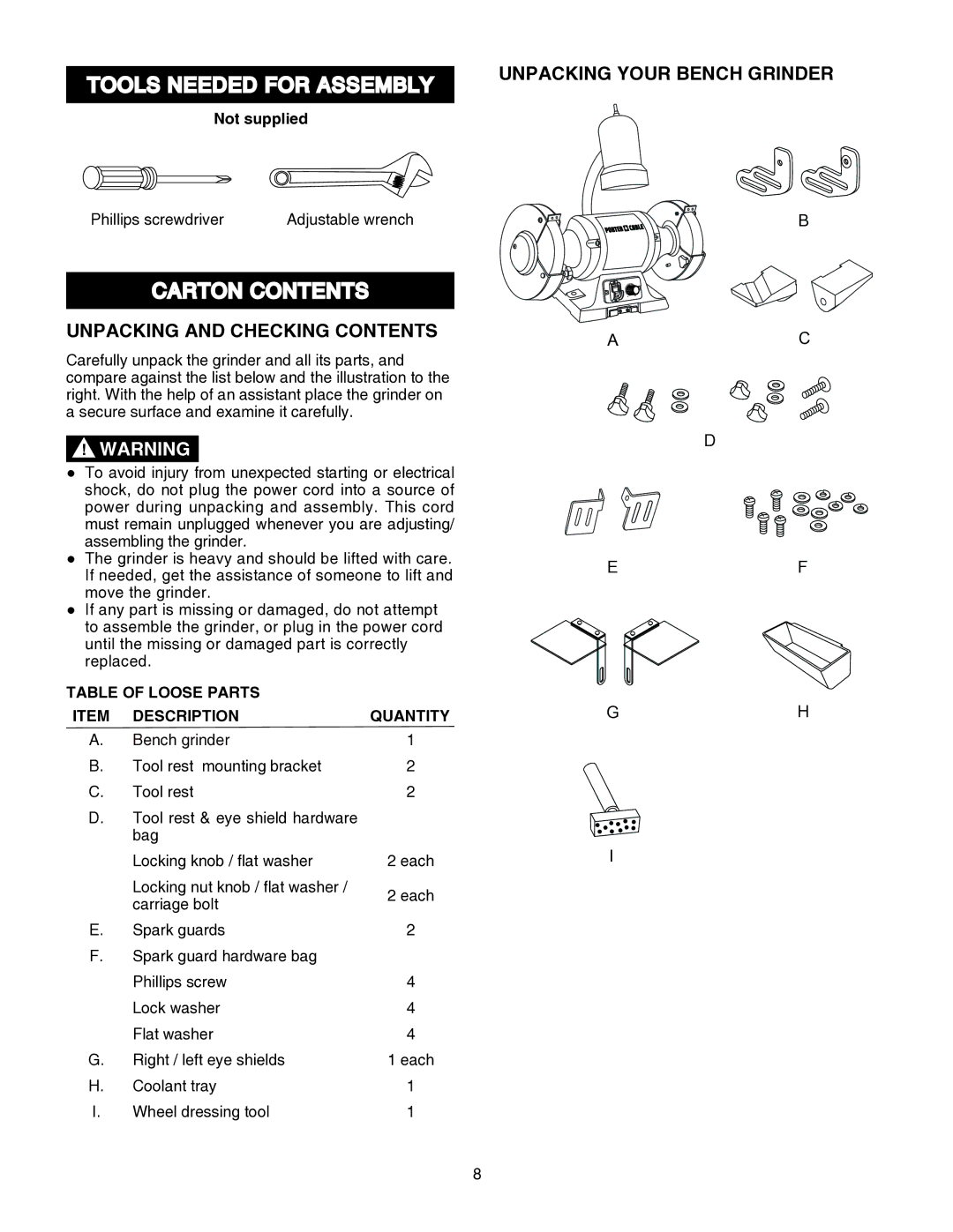 Porter-Cable PCB575BG instruction manual Tools Needed for Assembly 