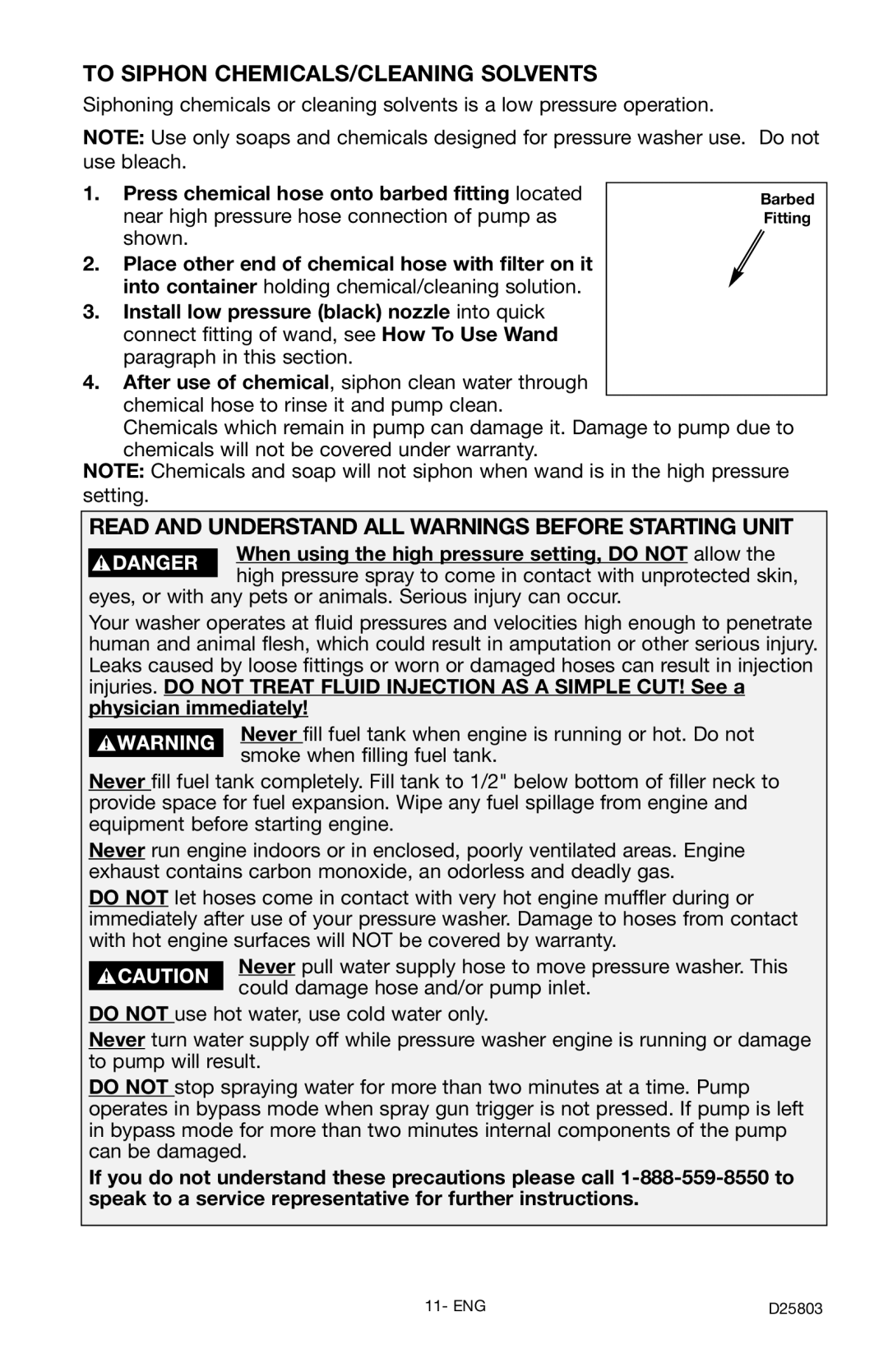 Porter-Cable D25803-025-1 To Siphon CHEMICALS/CLEANING Solvents, Read and Understand ALL Warnings Before Starting Unit 